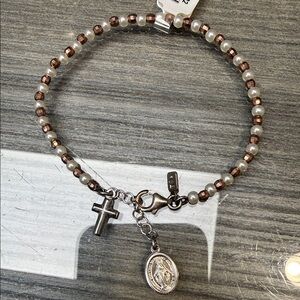 Beaded Rosary Charm Bracelet with Cross and Medal